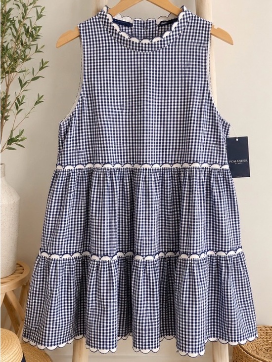 Pomander Place Dresses & Skirts - Pomander Place Morgan Dress Navy Gingham Sleeveless Tiered Mini P2P 22’ NWT